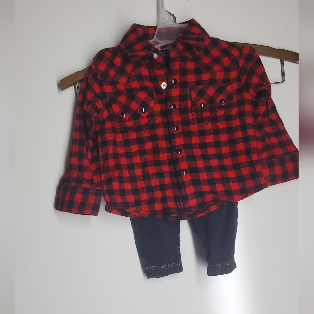Black and Red Plaid shirt and pants for baby.  Size 0-3 M